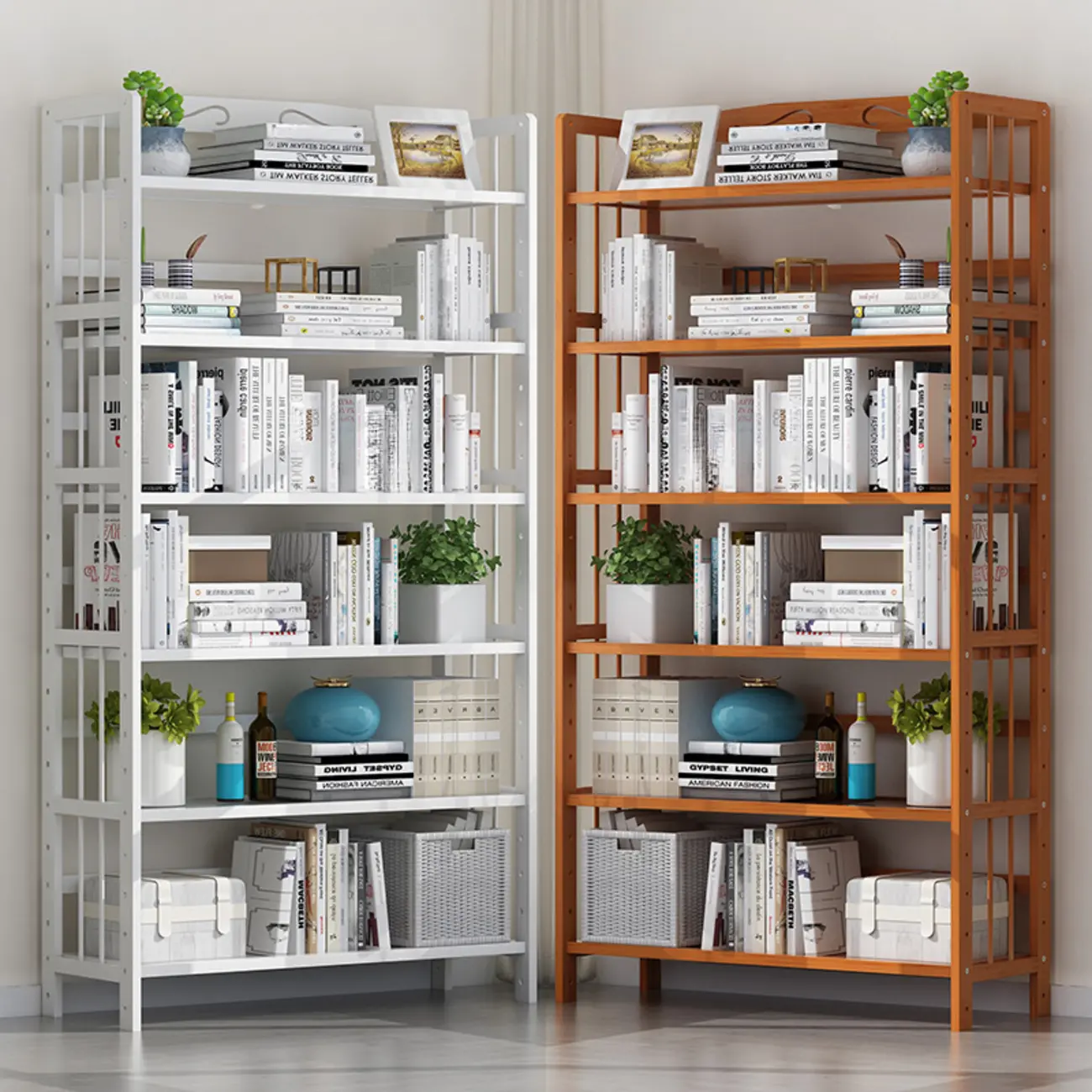Minimalist Adjustable Vertical Open Back Wooden Bookshelves