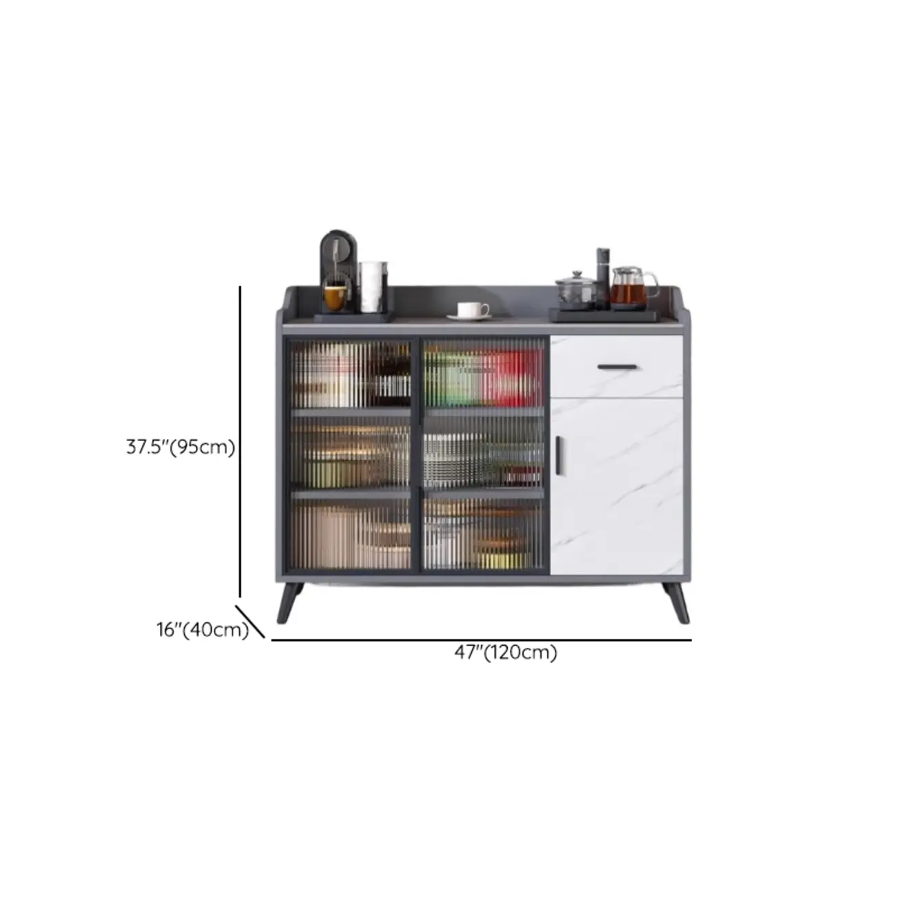 Modish Multi-Compartment Stone-Top Wood Buffet Cabinet