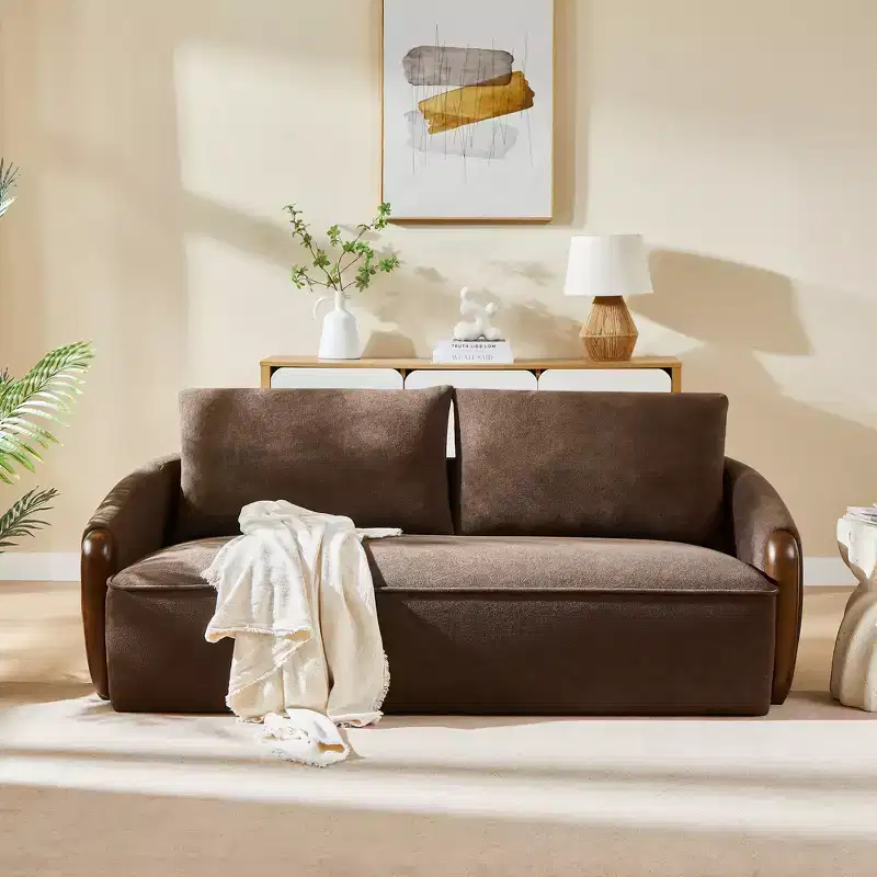 Christopher Knight Home Elara 75-Inch Curved Upholstered Sofa with Solid Wood Frame