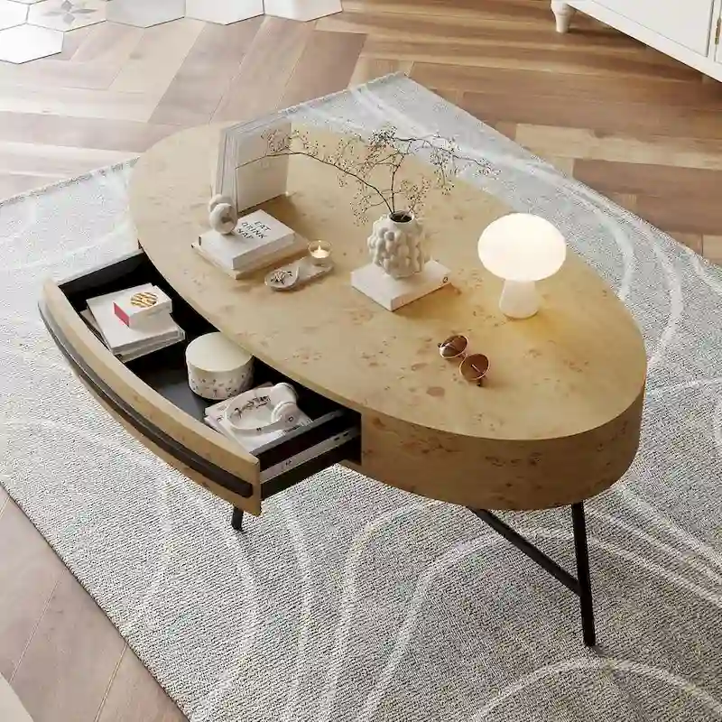 Modern Center Oval Coffee Table with Drawer