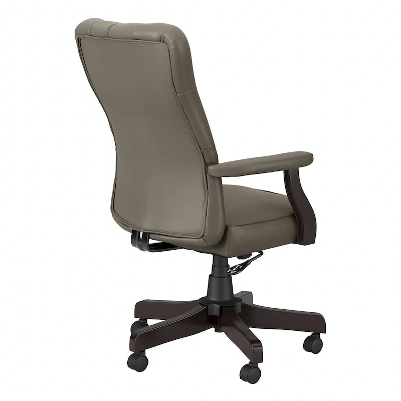 High Back Tufted Office Chair with Arms - Espresso Wood Base