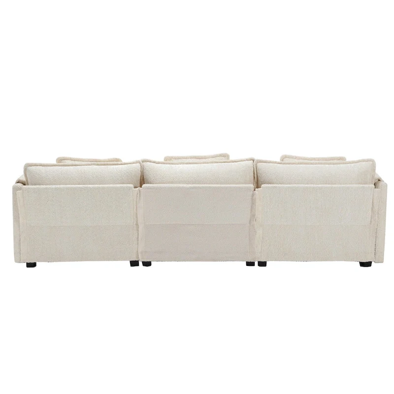 Beige 112.2  L-Shape 4-Seater Sectional Sofa in Modern Boucle Fabric with Removable Cushions and Detachable Armrests