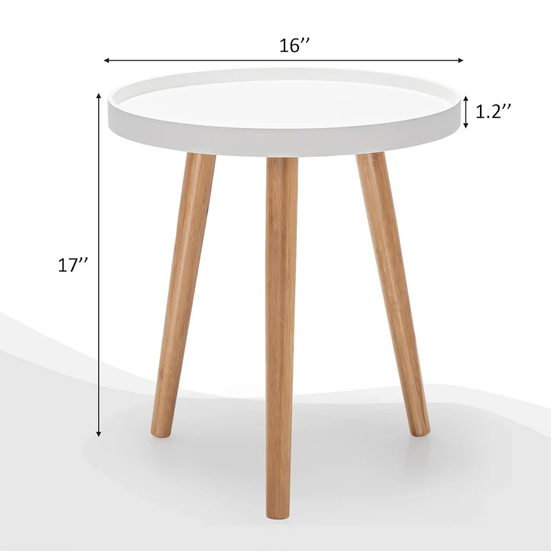 Round Side Table End Table with Wooden Tray Sturdy Sofa Beside Table