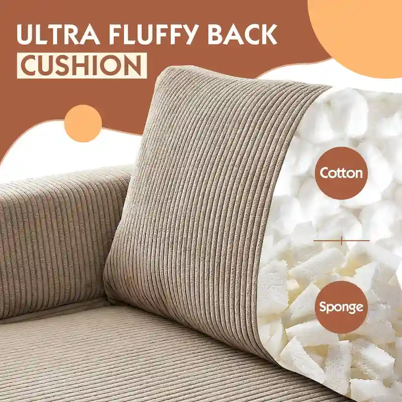 HOOOWOOO Living Room L-Shaped Polyester Fabric Reversible Chaise Sofa