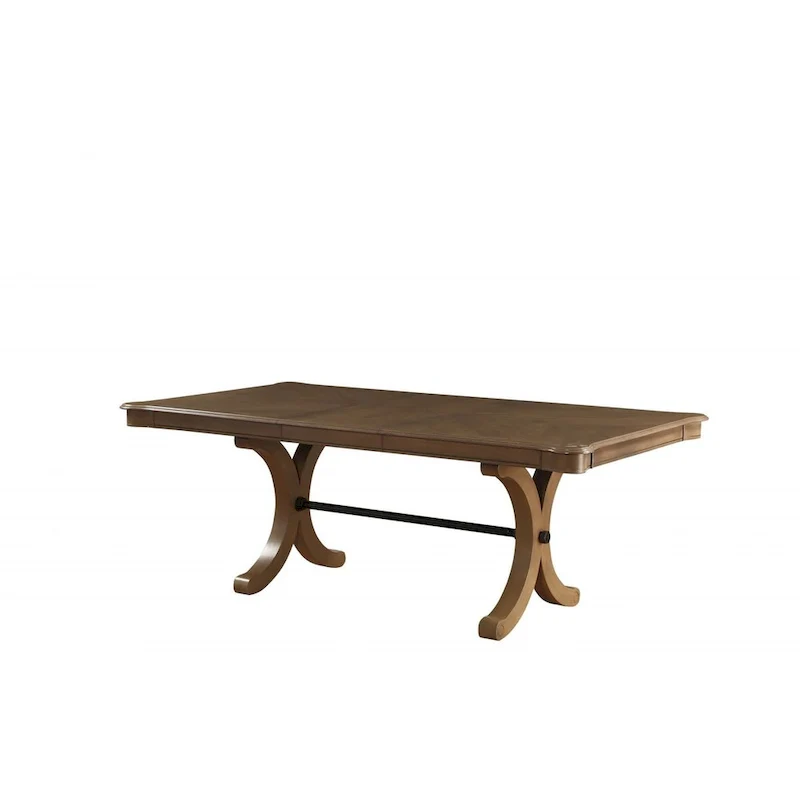 64 Brown Solid Wood Removable Leaf Trestle Base Dining Table