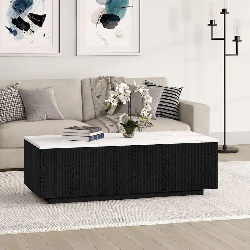 Reyes 48 Wide Rectangular Coffee Table with Faux Marble Top - 47.5 Wide