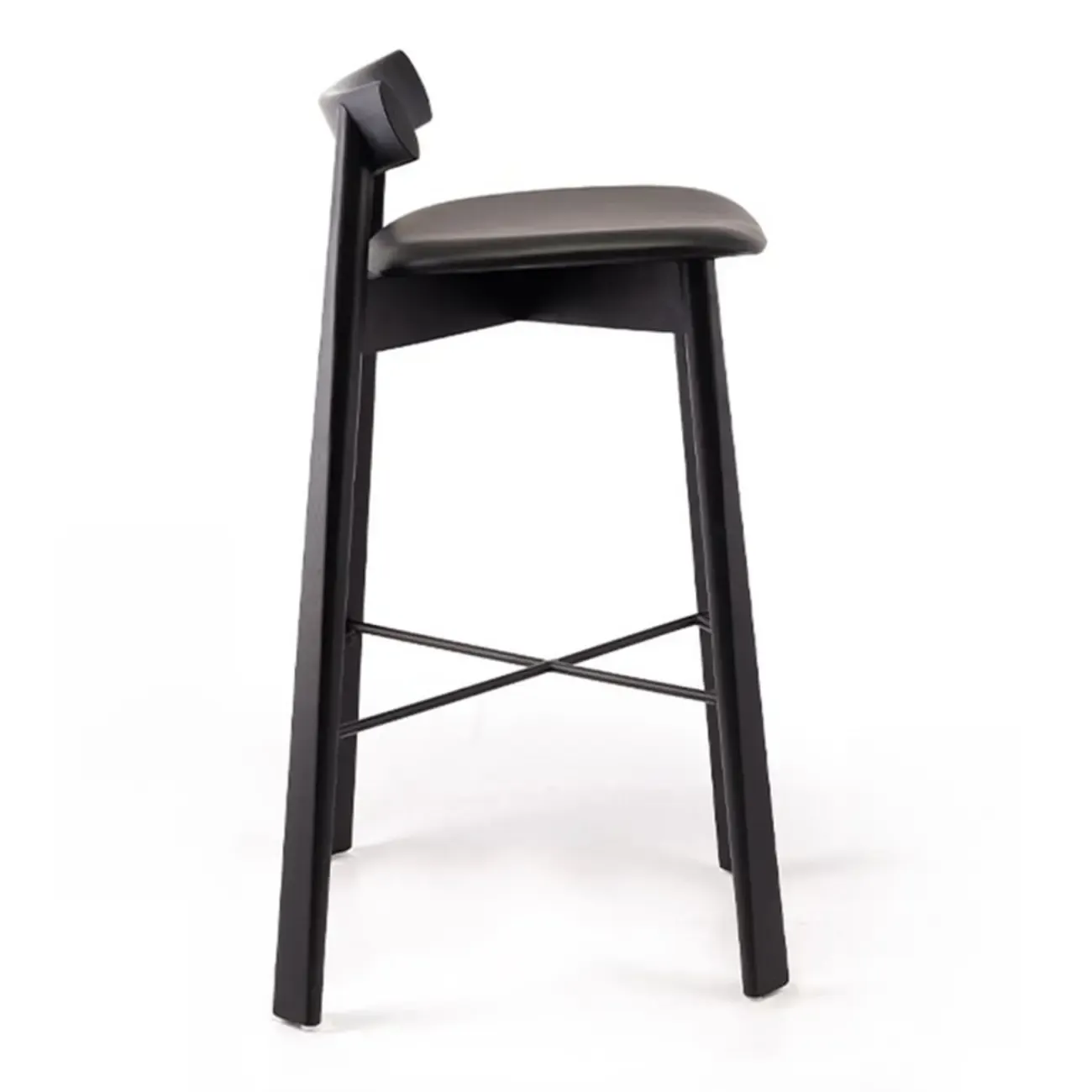 Modern Black Ash Upholstered Saddle Bar Stools