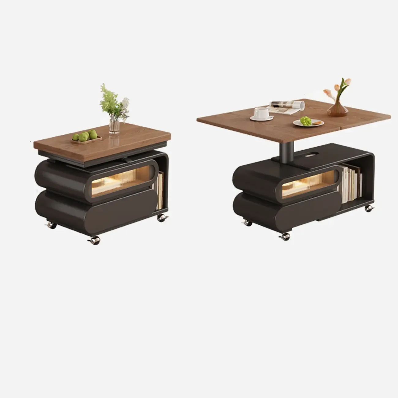 Adjustable Tabletop Modern Wood Side Table with Wheels