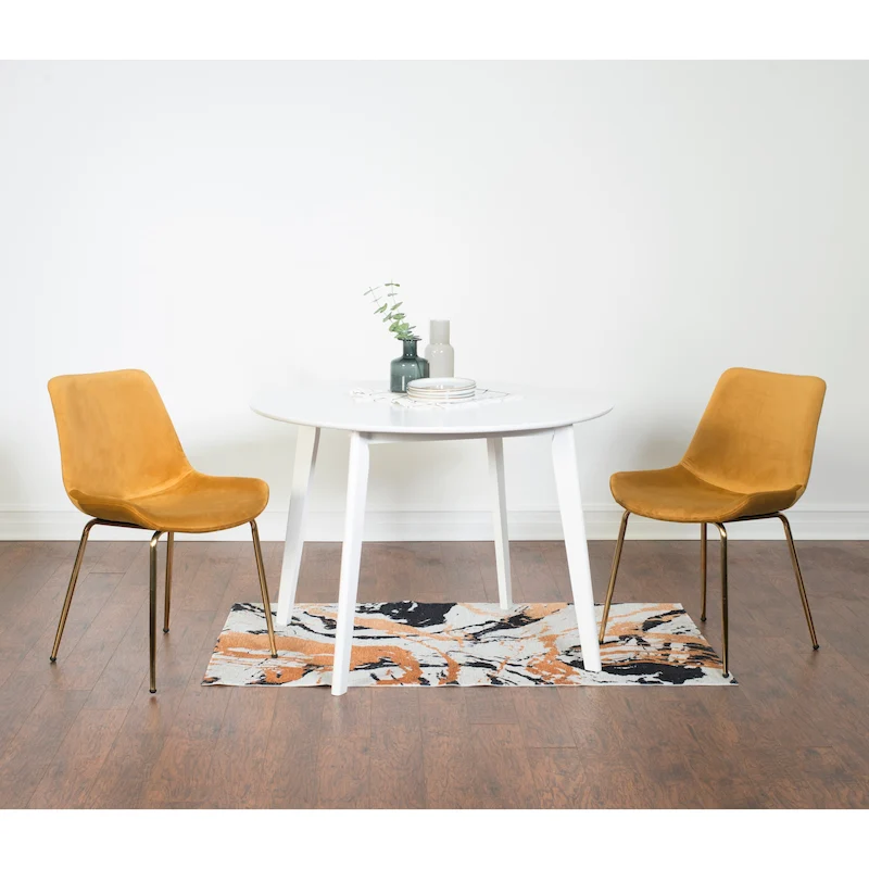 Roundhill Furniture Aufurr Contemporary 3-Piece Dining Set, White Round Table and 2 Chairs