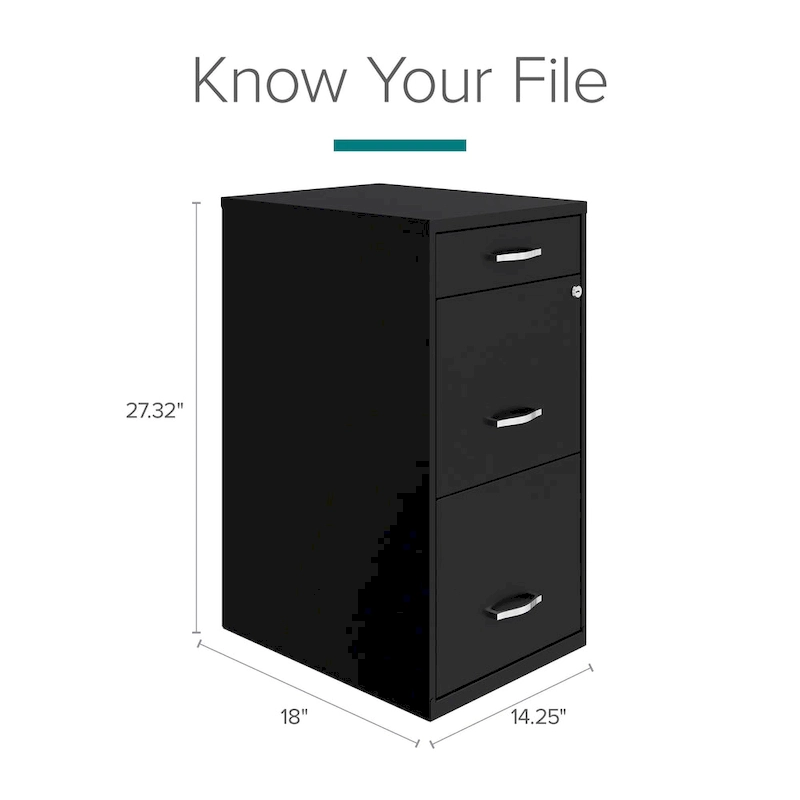 Space Solutions 18 Deep 3 Drawer Metal File Cabinet, Black