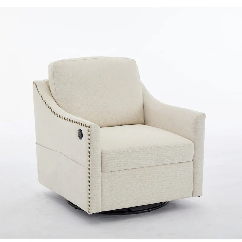 Cream White Modern 30.3  Accent Chair with USB