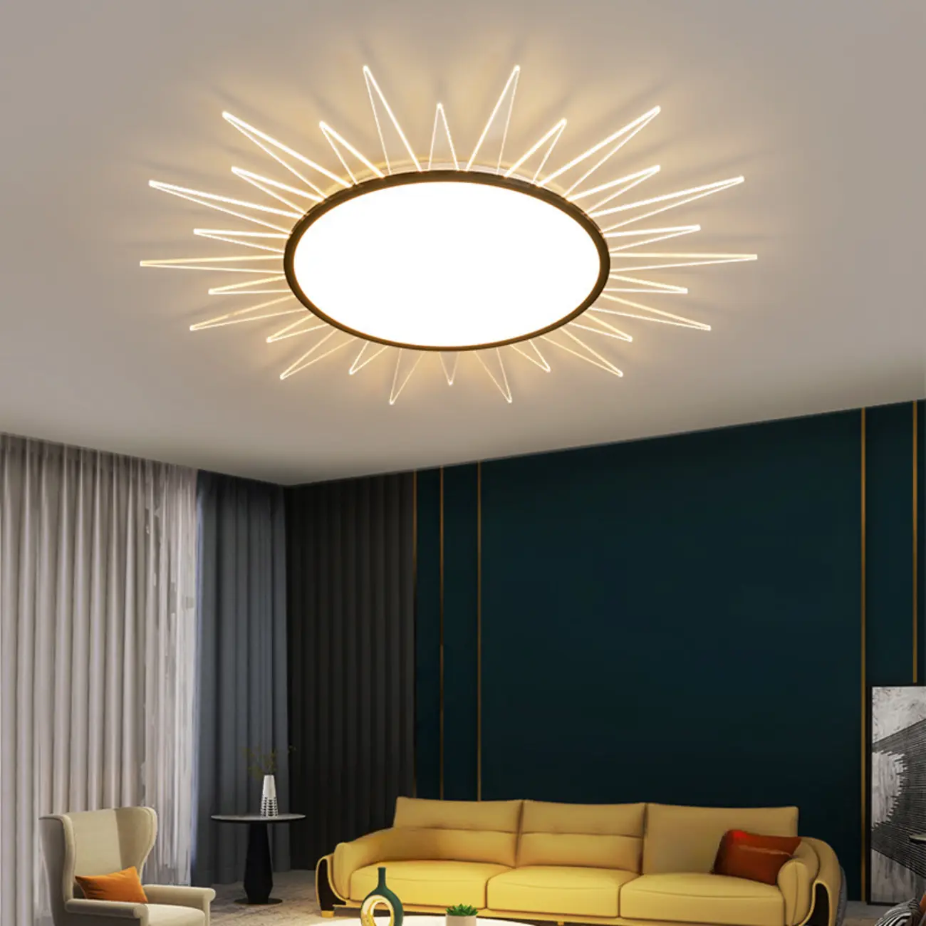 Large Acrylic Round Sunburst LED Flush Mount Ceiling Light