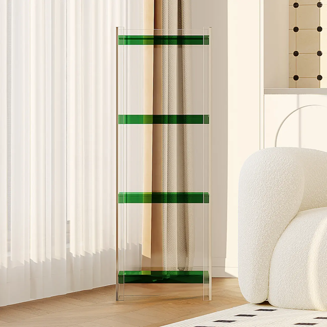 Minimalism Clear Acrylic 4-Tier Vertical Narrow Bookcase