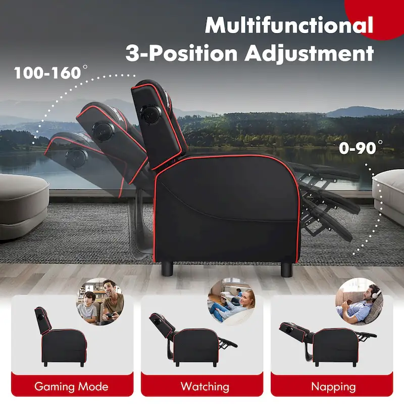 Gymax Massage Gaming Recliner Chair PU Leather Single Recliner Sofa