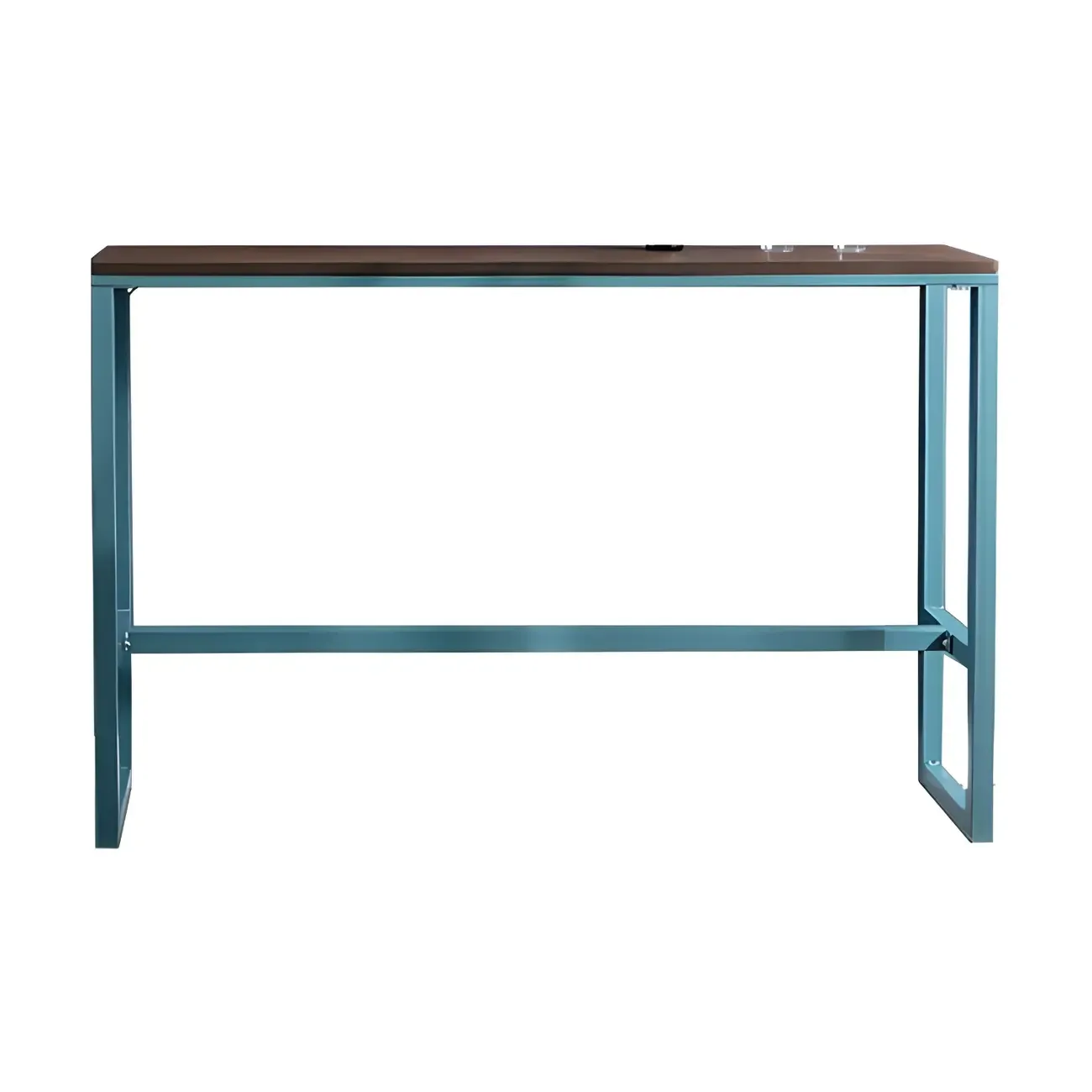 Scandinavian Brown Wood Blue Metal Footrest Bar Tables