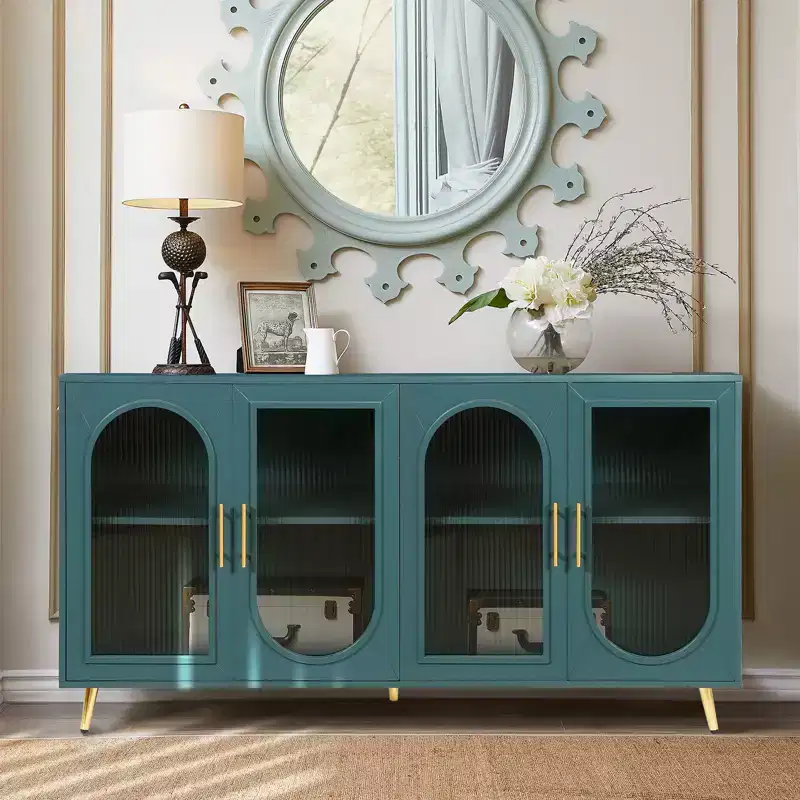 Modern TV Stand for 65+ Inch TV, Entertainment Center Media Console Storage Cabinet with Glass Doors and Adjustable Shelves