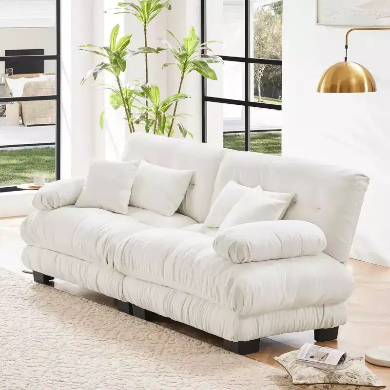MAYEERTY Colud Couch 2 Seater Sofa with 2 Lumbar Pillows and 2 Throw Pillows for Living Room White