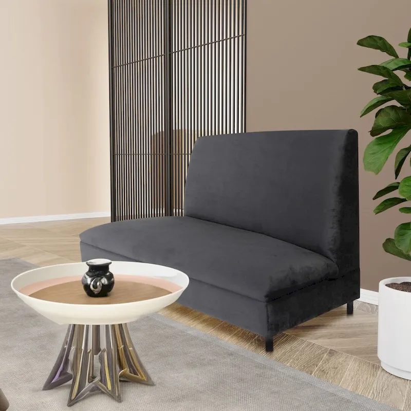 Black Velvet Upholstered Seating Booth with Solid Wood Frame