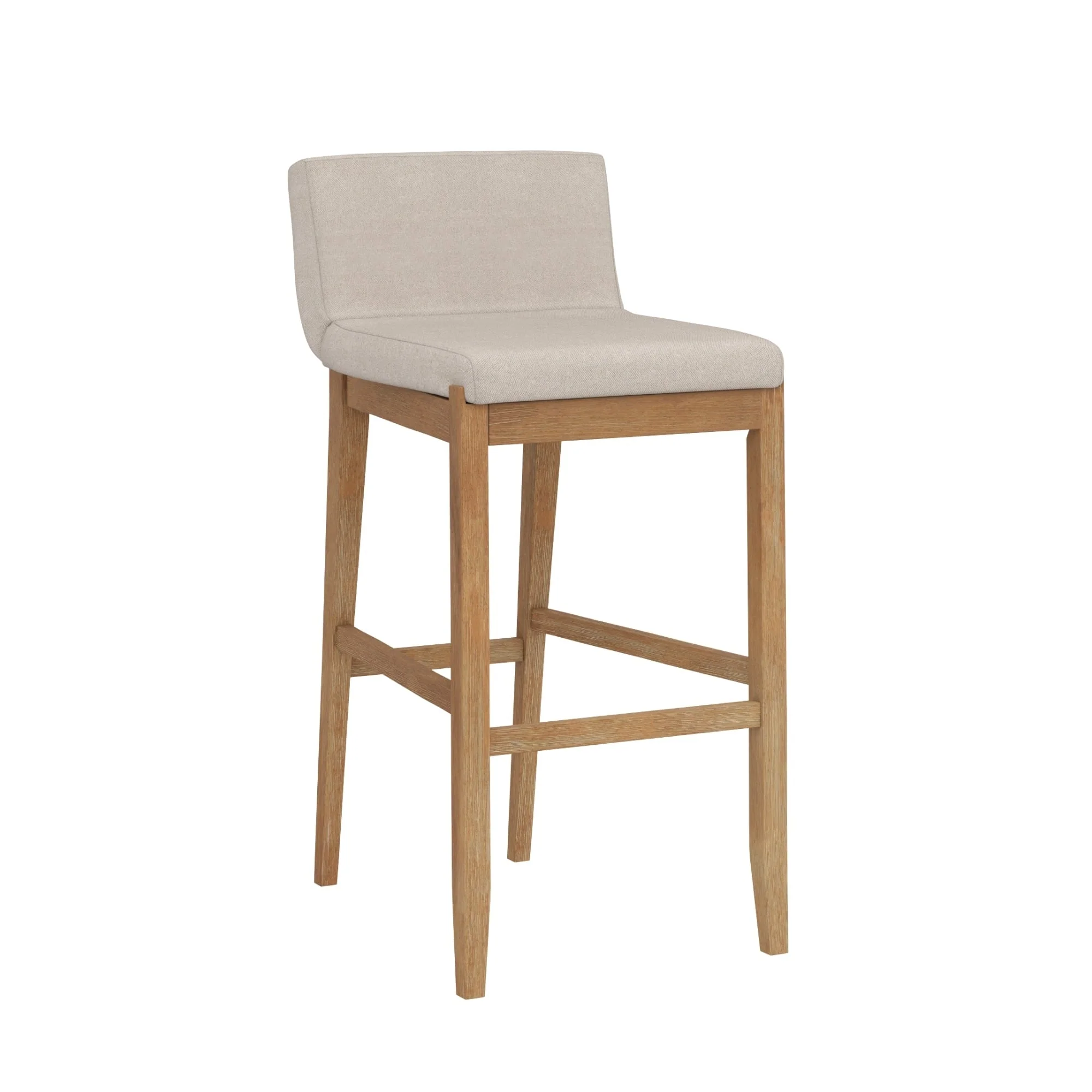 Gracie Modern Bar Stool, Boucle Upholstered Chair and Brushed Wooden Legs