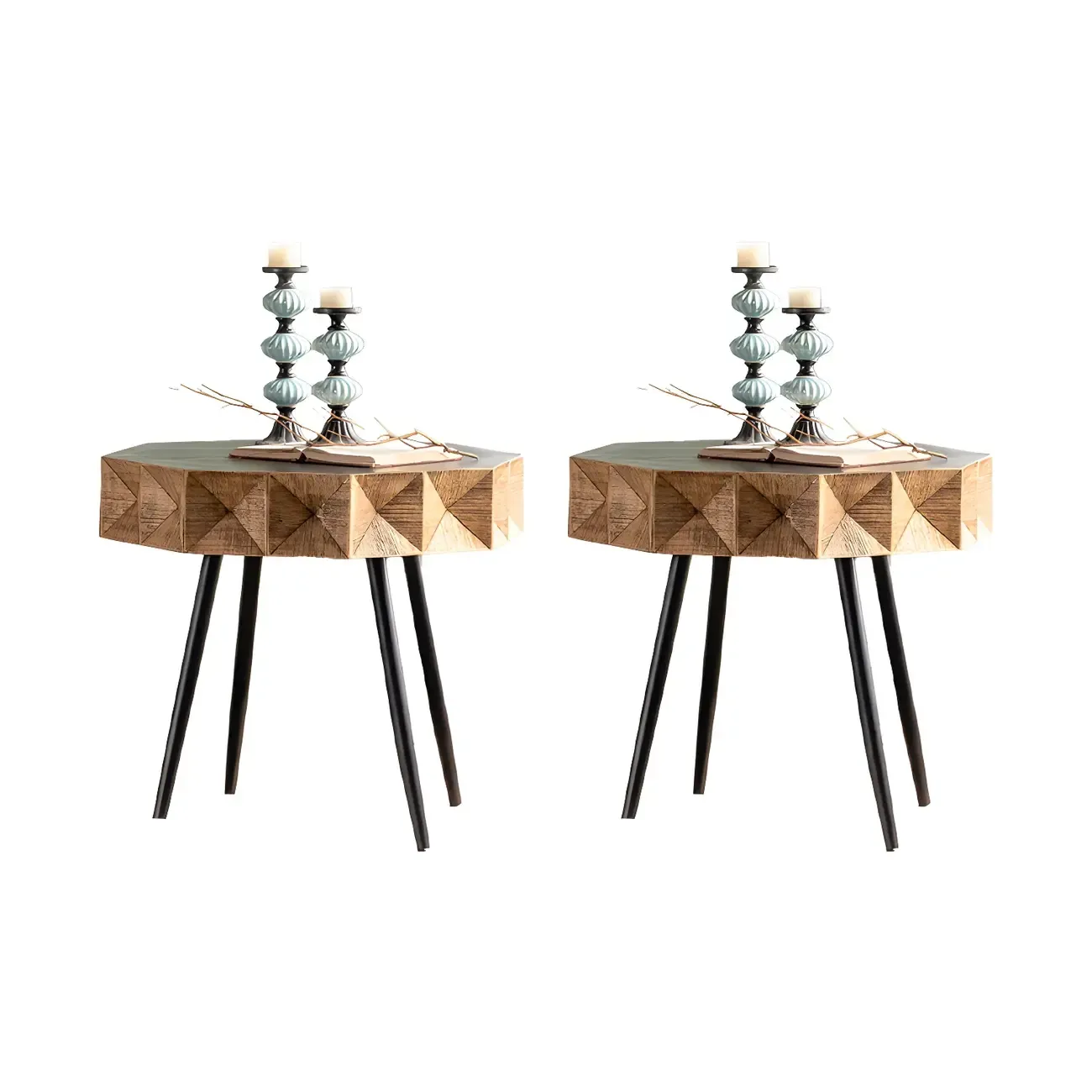 Elegant Geometric Wooden Block Accent Side Table