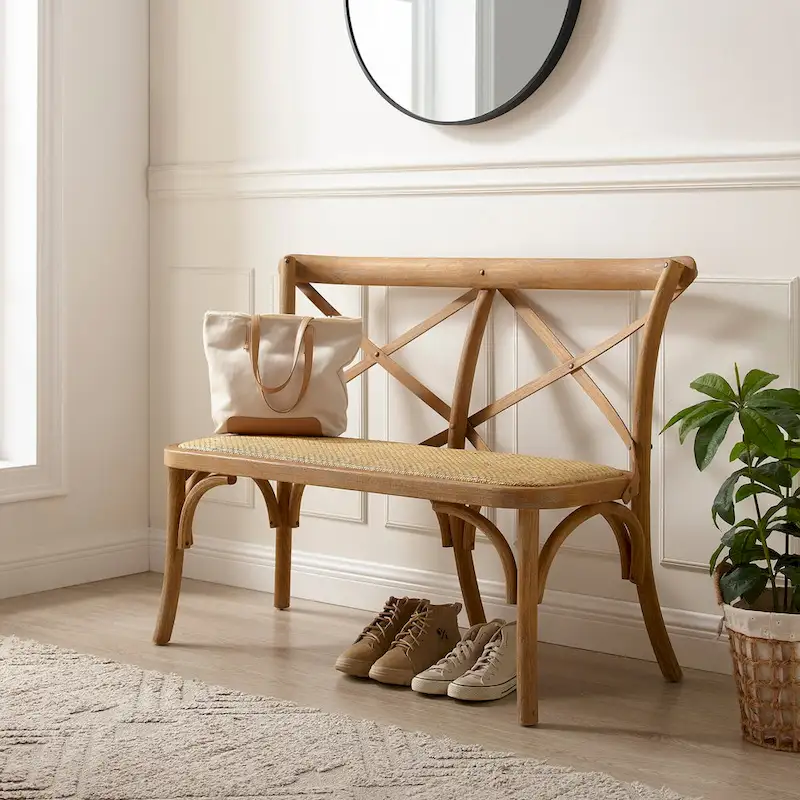 Rattan Bentwood X-Back Bench