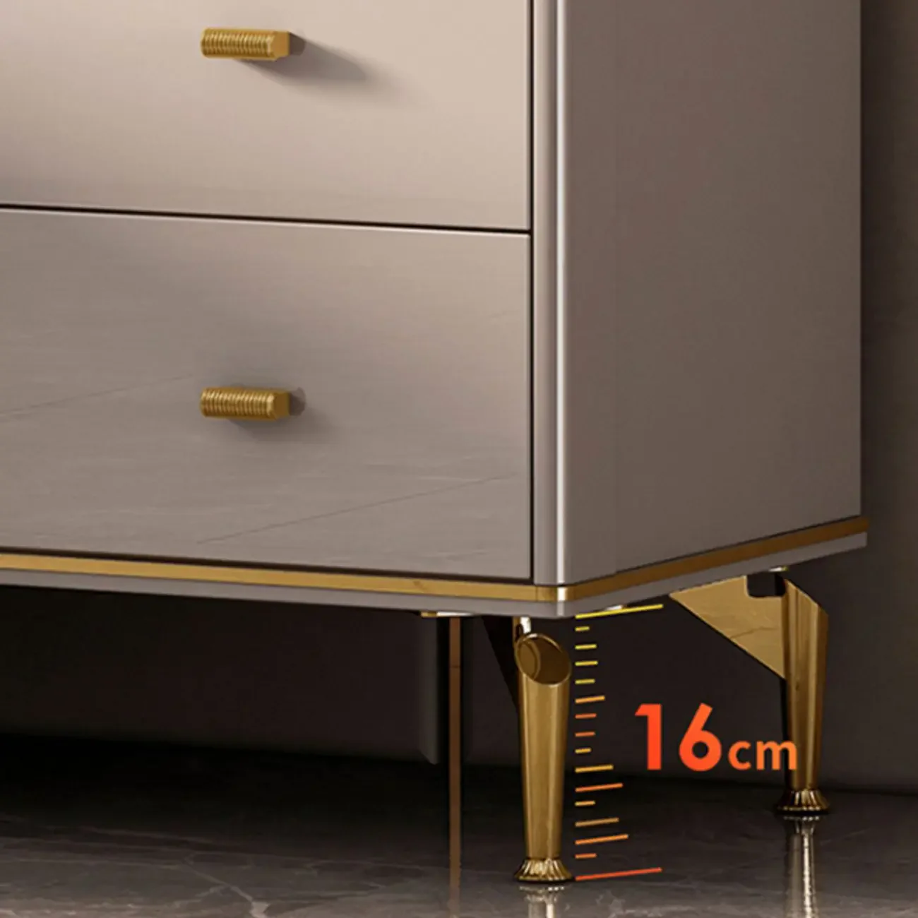 White Wood Gold Legs Adjustable Shelves Display Cabinet