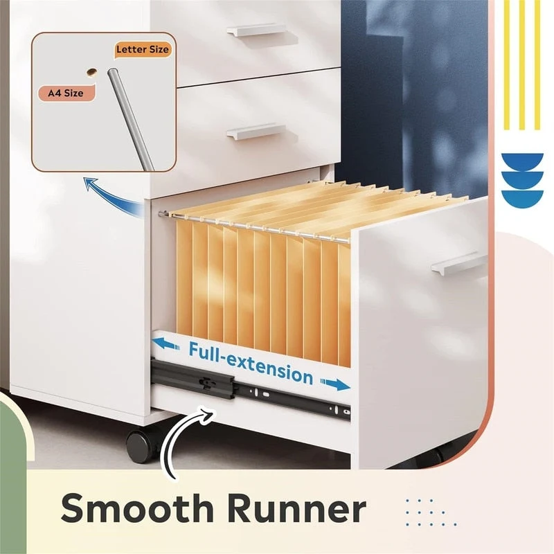 3 Drawer Wood Mobile File Cabinet