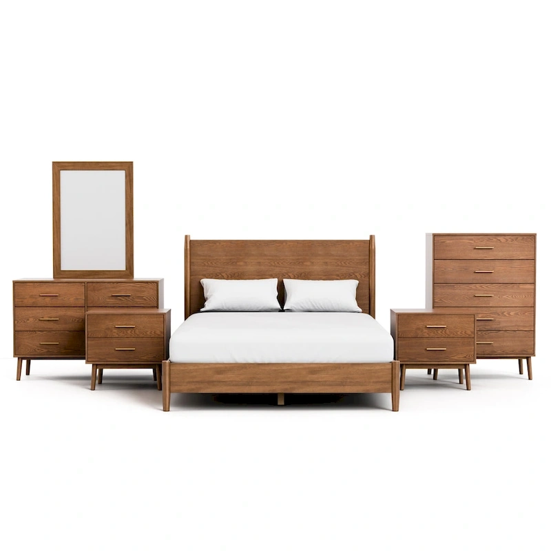 Furniture of America Beau Midcentury 6-Piece Walnut Queen Bedroom Set