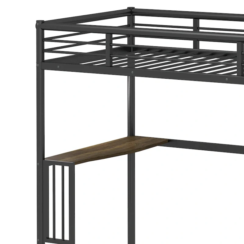 Twin Size Metal loft Bed with Desk, Ladder and Guardrails, Bookdesk under Bed for Bedroom