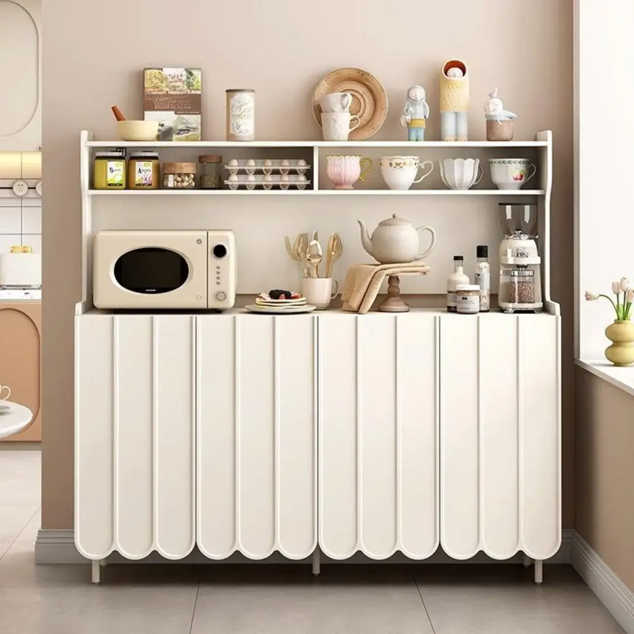 Modish Cream Wood Narrow Sideboard