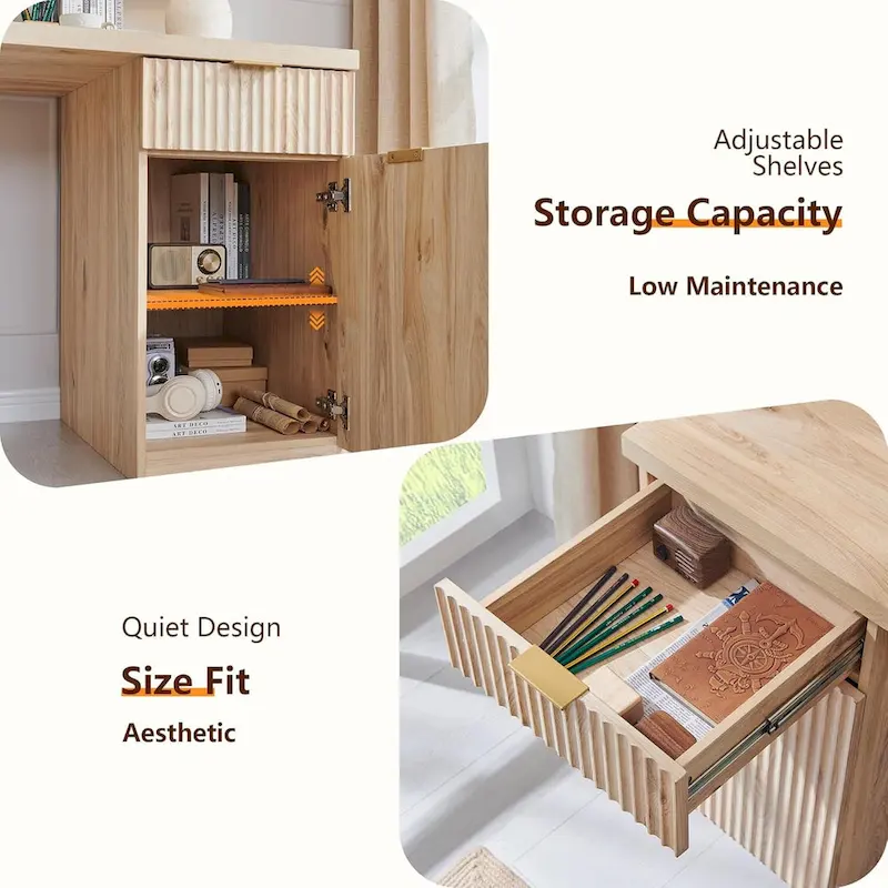 60  Modern Executive Desk, Wood Home Office Desk, Fluted Computer Desk