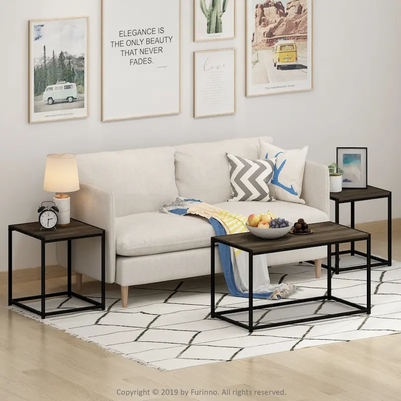 Furinno Camnus Modern Living Room Table Set with One Coffee Table and Two End Tables