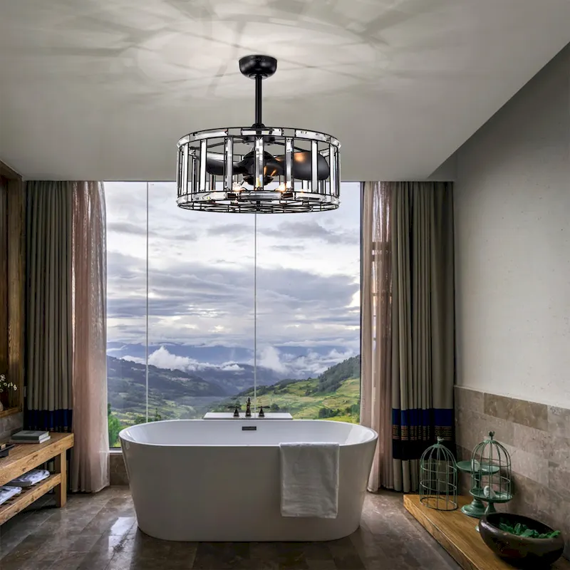 Livia 25 Inch Elegant and Glam Style Matte Black Finish Crystal Lighted Ceiling Fandelier with Remote