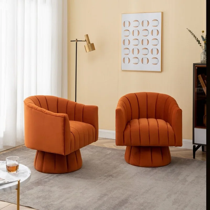 SEYNAR Modern Glam Velvet Upholstered Round 360 Degree Swivel Accent Barrel Chair Set of 2