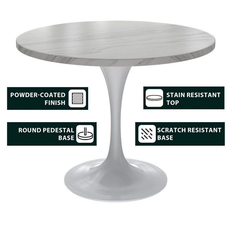 Verve Dining Table with a 36 Round Tabletop in White Steel Pedestal