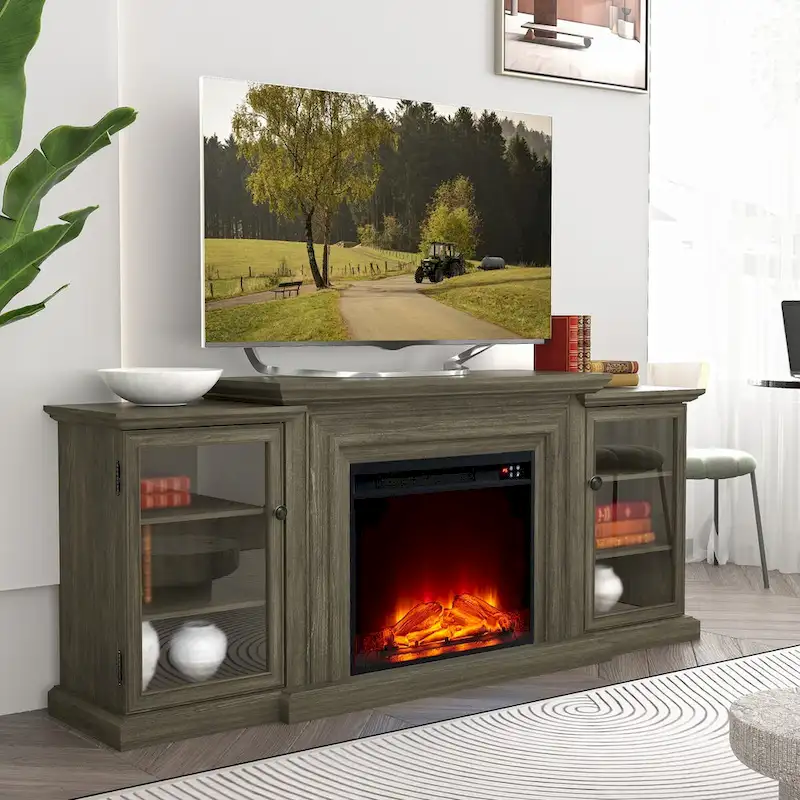 Farmhouse TV Stand with Fireplace - 70 Width -Fits up to 70 TV - 71W x 30H x 15.5D
