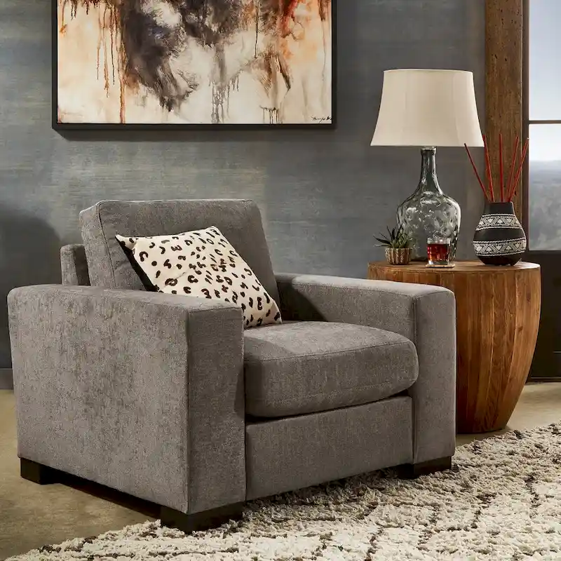 Grey Fabric Down-Filled Accent Chair – Track Arm, Single Seat