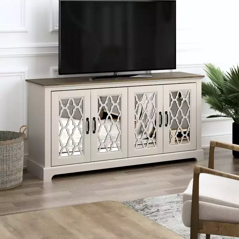 GALANO TV Stand with Mirrored Door Storage 59.6 W  15.7 D  29.3 H