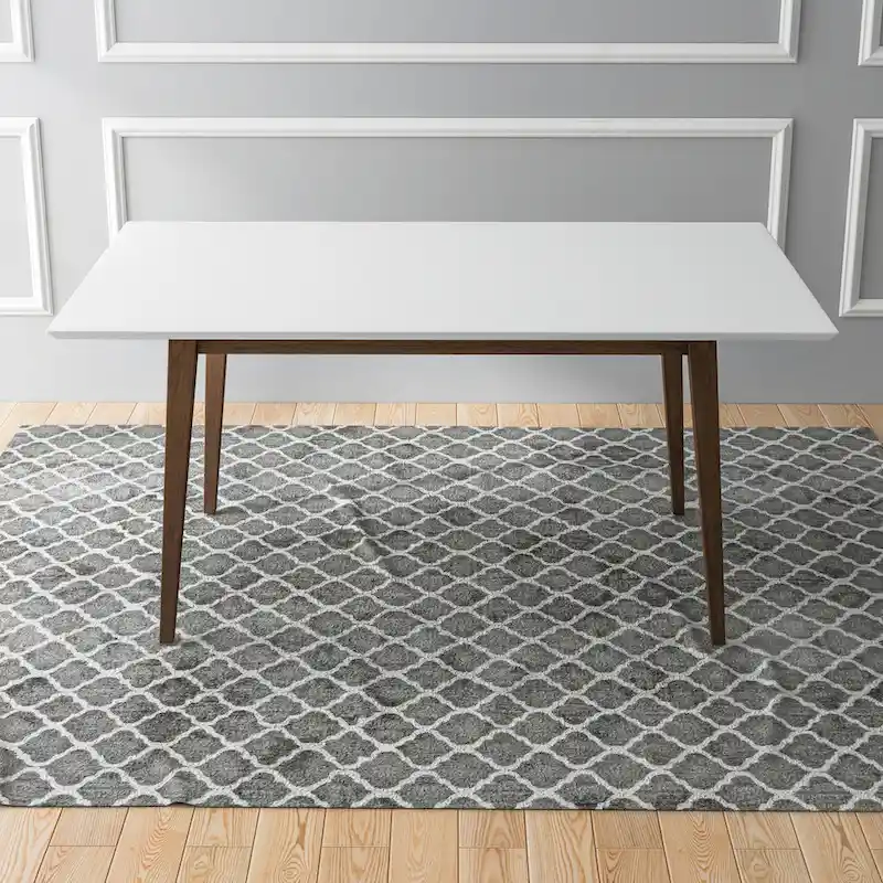 White / Brown Mid-Century Rectangular Solid Wood Dining Table – Seats 4