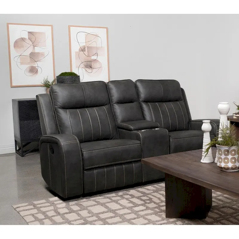 Grey Motion Reclining Loveseat with Console