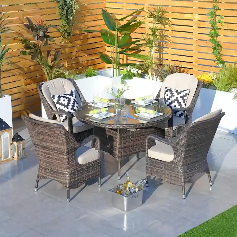 Moda Wicker 5-piece Patio Dining Table Set with Cushions