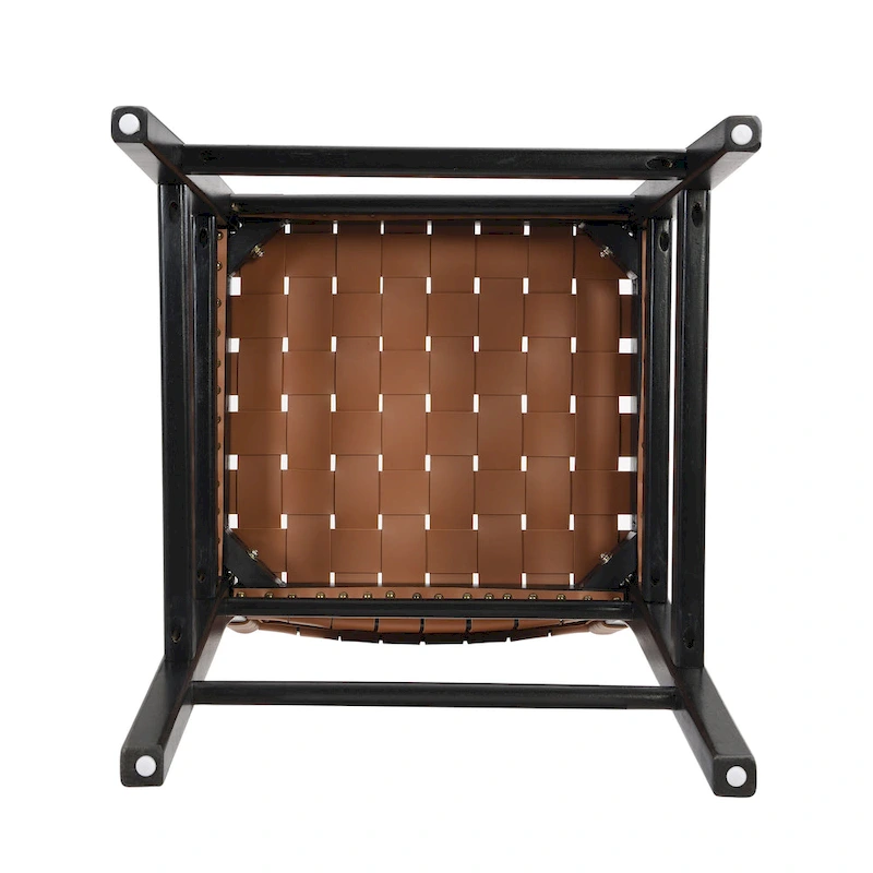 Roomfitters PU Leather Counter Stools, Set of 2 Bar Height Chairs with Woven Back and Rubberwood Frame, Black Brown