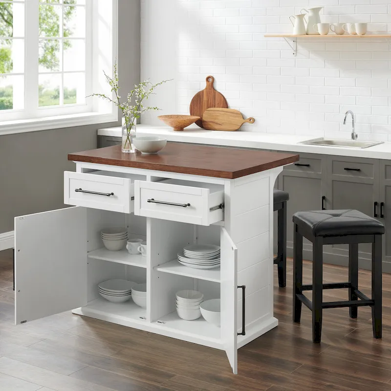 Modern Farmhouse Kitchen Island with Wood Top and Seating