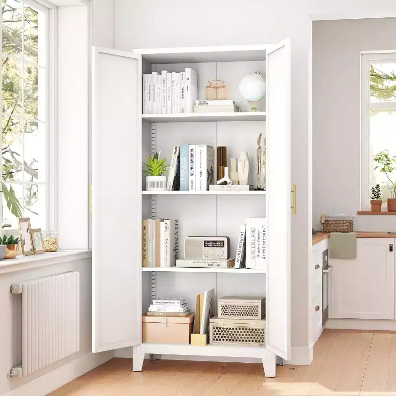 Zevemomo 61 Metal Pantry Cabinet, 2-Door Freestanding Cupboard with 3 Adjustable Shelves, White Storage for Kitchen Bathroom Laundry Room