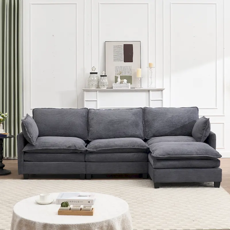 102  Velvet U-Shaped Sectional Sofa with Ottoman & Lumbar Pillows