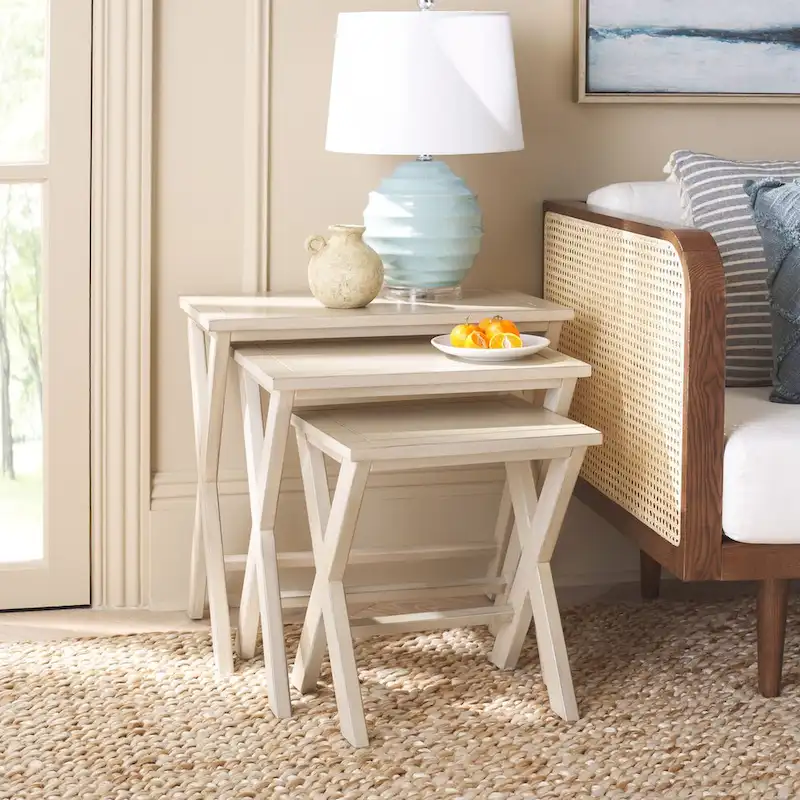 SAFAVIEH Izabela Antiqued White Birch Nesting Tables (Set of 3) - 24.4  x 16.5  x 23.8  - 24Wx17Dx24H