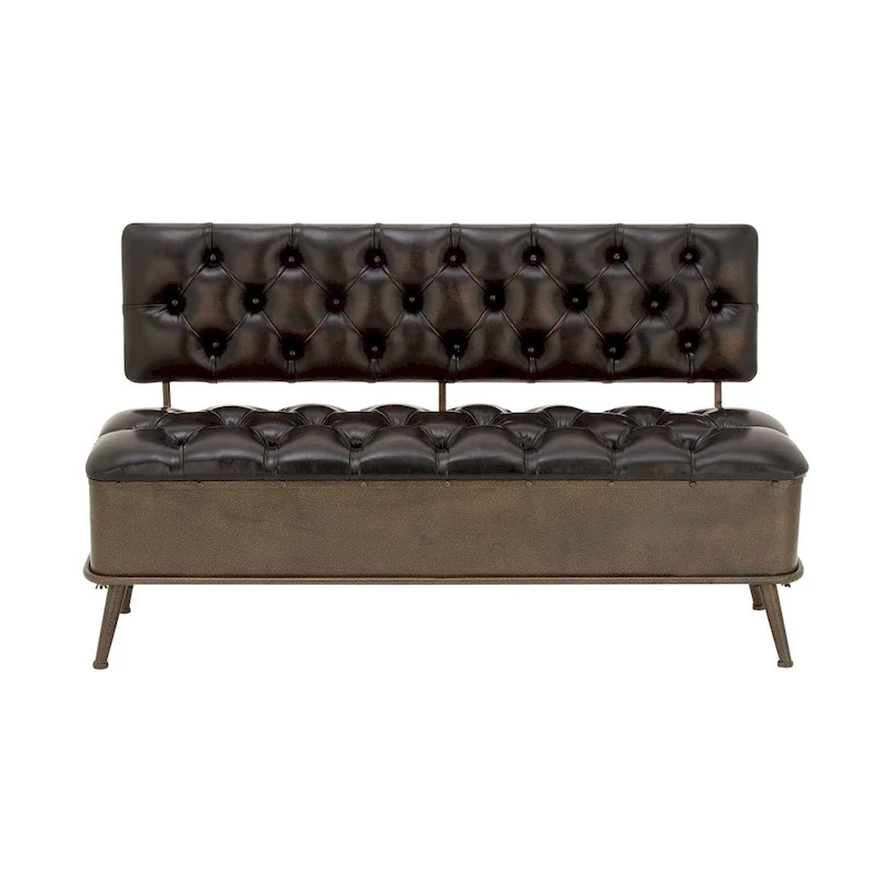 Metal Storage Bench with Tufted Faux Leather - Black - Roche River Decor - 19W x 54L x 31H