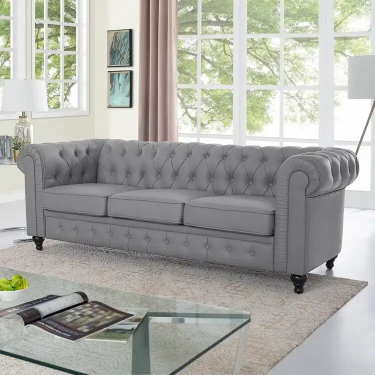 Chesterfield Sofa, Luxurious Comfort for Cozy Living Rooms, Mid-Century Modern Couch, 3-Seater
