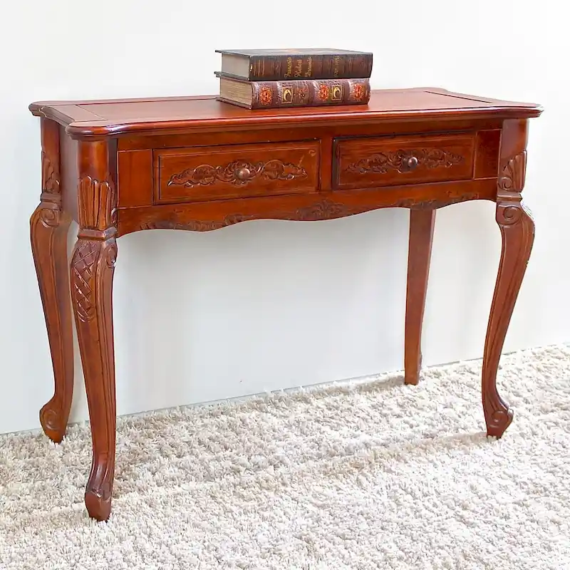 Hand Carved Wood Console Table with 2 Drawers