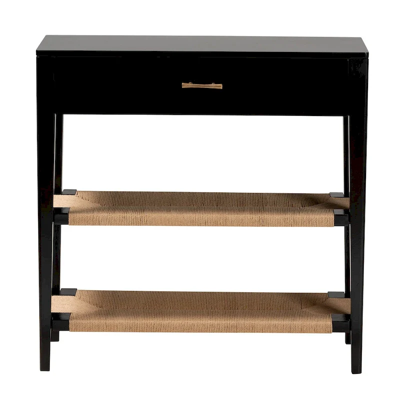 Freya Modern Bohemian Bayur Wood 1-Drawer Console Table-Black